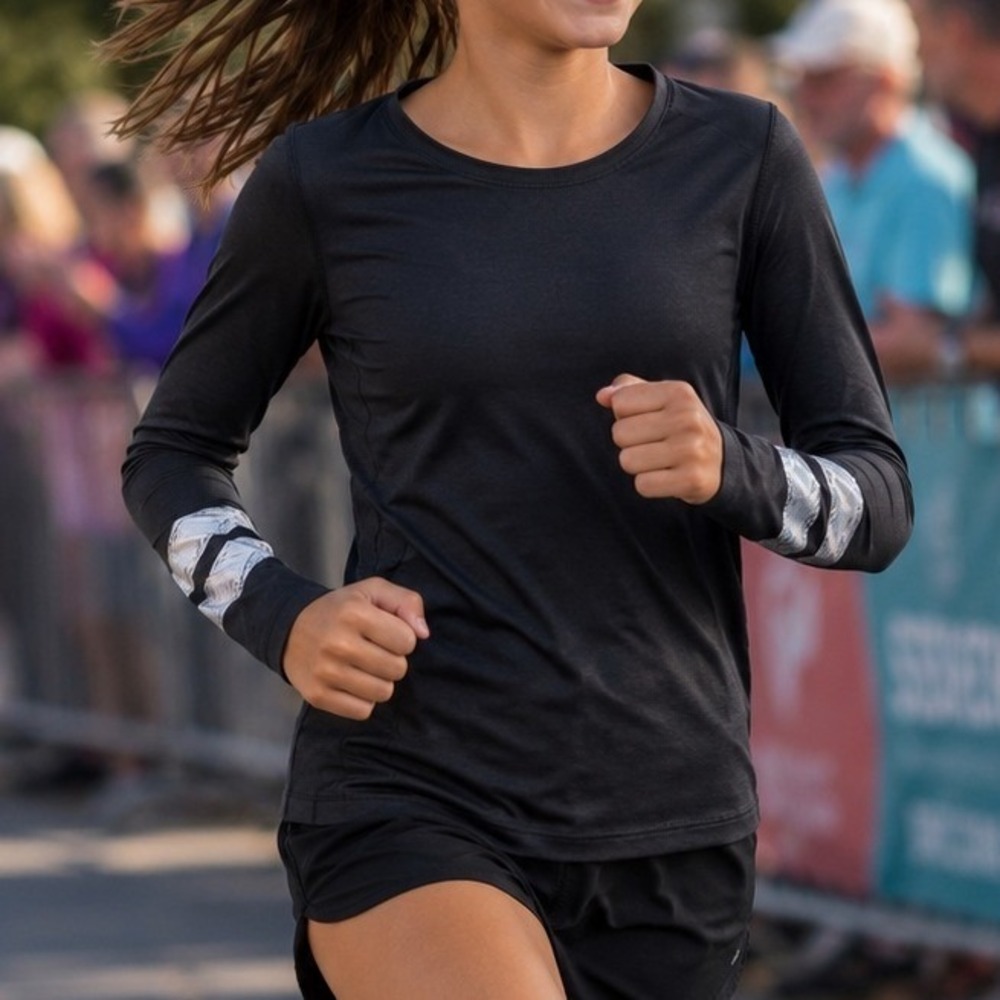 Lululemon Girls Black Long Sleeve Athletic Top Iridescent Stripes Size 14